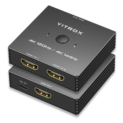 HDMI Switch 4K 120Hz, 4K 144Hz, HDMI Switcher Splitter 2 in 1 Out, Aluminum Shell, Support PS4 PS5, Xbox, Fire Stick, Apple TV, Roku, PC, TV