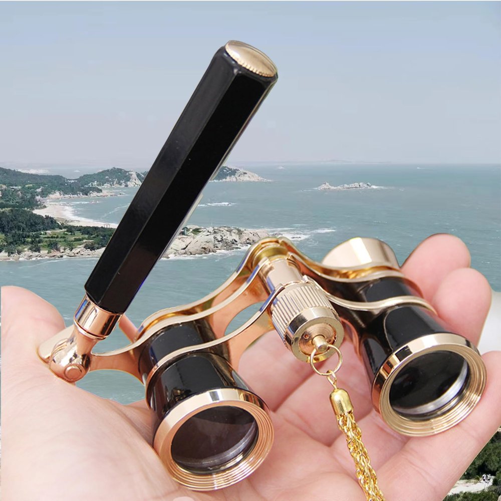 Yourelexit Opera Glasses Binoculars Lorgnette Theater Optical Glasses Mini Compact Lightweight Built-in Foldable Adjustable Handle with Neck Chain Vintage Adults Women Men in Musical Concert Cinema