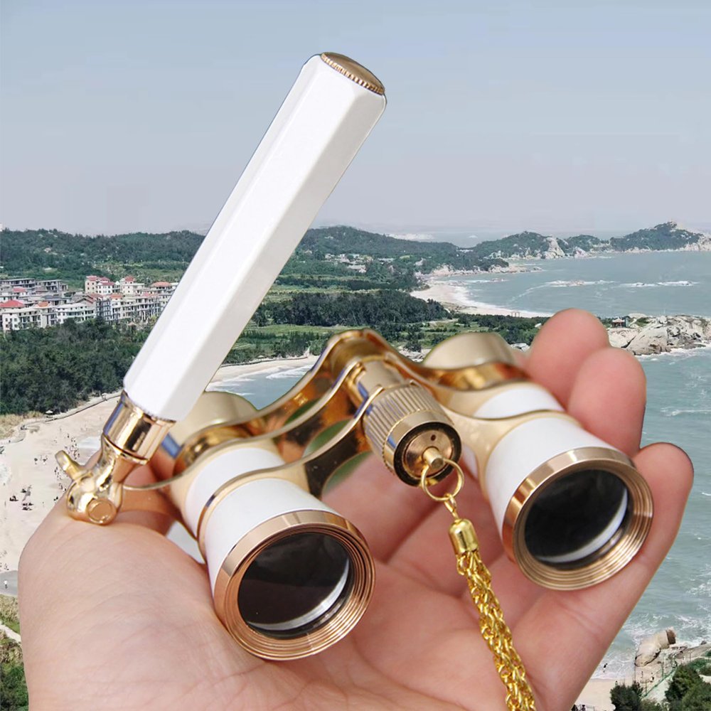 Yourelexit Opera Glasses Binoculars Lorgnette Theater Optical Glasses Mini Compact Lightweight Built-in Foldable Adjustable Handle with Neck Chain Vintage Adults Women Men in Musical Concert Cinema