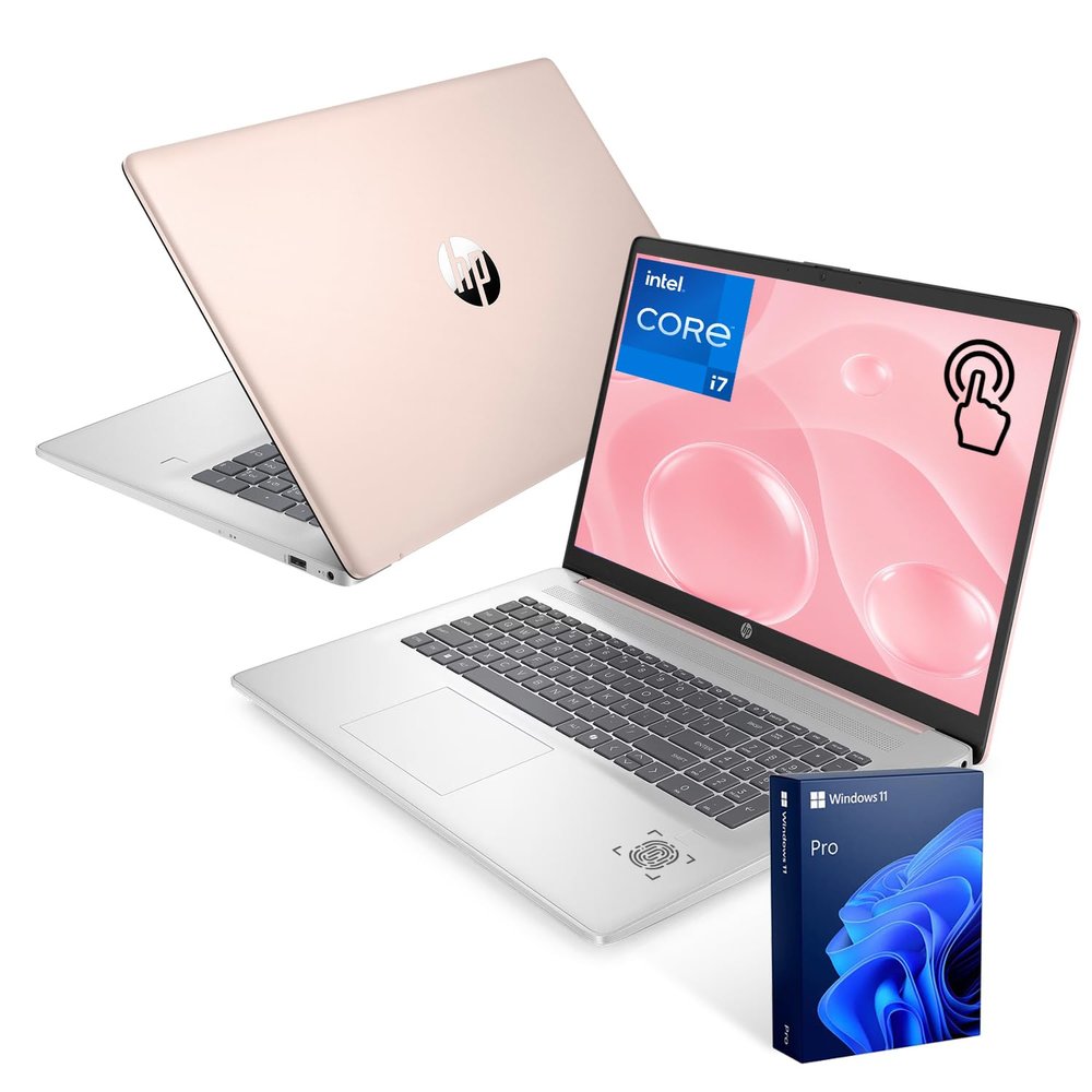 HP 17.3" Touchscreen Laptop, Intel Core i7-1355U, Pale Rose Gold, 64GB RAM, 2TB SSD, Webcam, HDMI, Backlit Keyboard, Fingerprint Reader, Wi-Fi 6, Windows 11 Pro