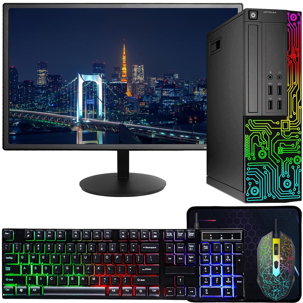Dell OptiPlex Desktop RGB Computer PC, Intel Core i5 up to 3.6GHz, 16GB RAM, 512GB SSD, 22 Inch HDMI Monitor, RGB Keyboard Mouse, WiFi, Bluetooth, Windows 11 Pro (Renewed)