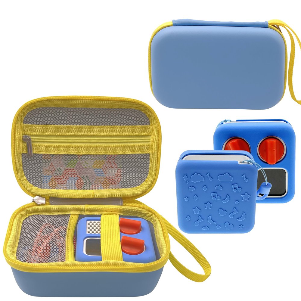 LeoTube Hard Case Bag and Silicone Shell Cover for Yoto Mini Kids Audio & Music Player. Storage Holder for Childrens Speaker Plays Audiobook Cards and Accessories for Boys and Girls (Blue)