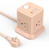 Cube Power Strip, FDTEK 4 Widely Spaced Outlet with 3 USB (1 USB C) Flat Plug Power Strips with Long Extension Cords Space Save Compact Portable for Travel Home Office Cruise (Pink) view 1