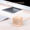 Cube Power Strip, FDTEK 4 Widely Spaced Outlet with 3 USB (1 USB C) Flat Plug Power Strips with Long Extension Cords Space Save Compact Portable for Travel Home Office Cruise (Pink) view 4