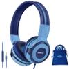 SIMOLIO Kids Headphones for School Age, Wired Headsets with Microphone Volume Limiter Sharing Jack, Adjustable & Sturdy, Tangle-Free Foldable Stereo Headphone for Boys Tablet Travel (Blue) view 1