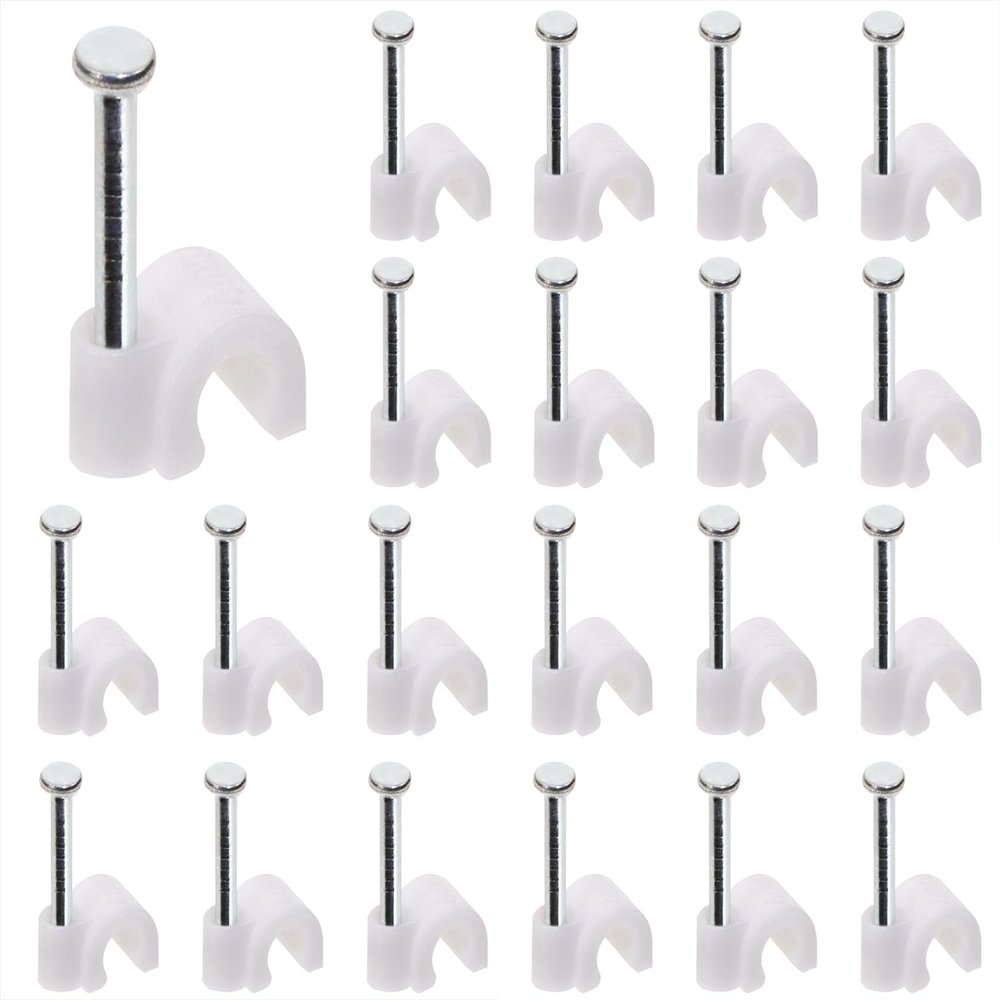 Mini Skater Ethernet Cables Wire Clip with Steel Nail for Securing Extension Cords Coaxial Cable Management (4mm, White, 100)