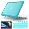 Batianda Heavy Duty Case for Old MacBook Air 13 inch 2017 2015 Model A1466/A1369, Ergonomic Foldable Kickstand (Holds 22lbs) Matte Translucent Shockproof Protective Cover & Keyboard Protector, Blue view 1