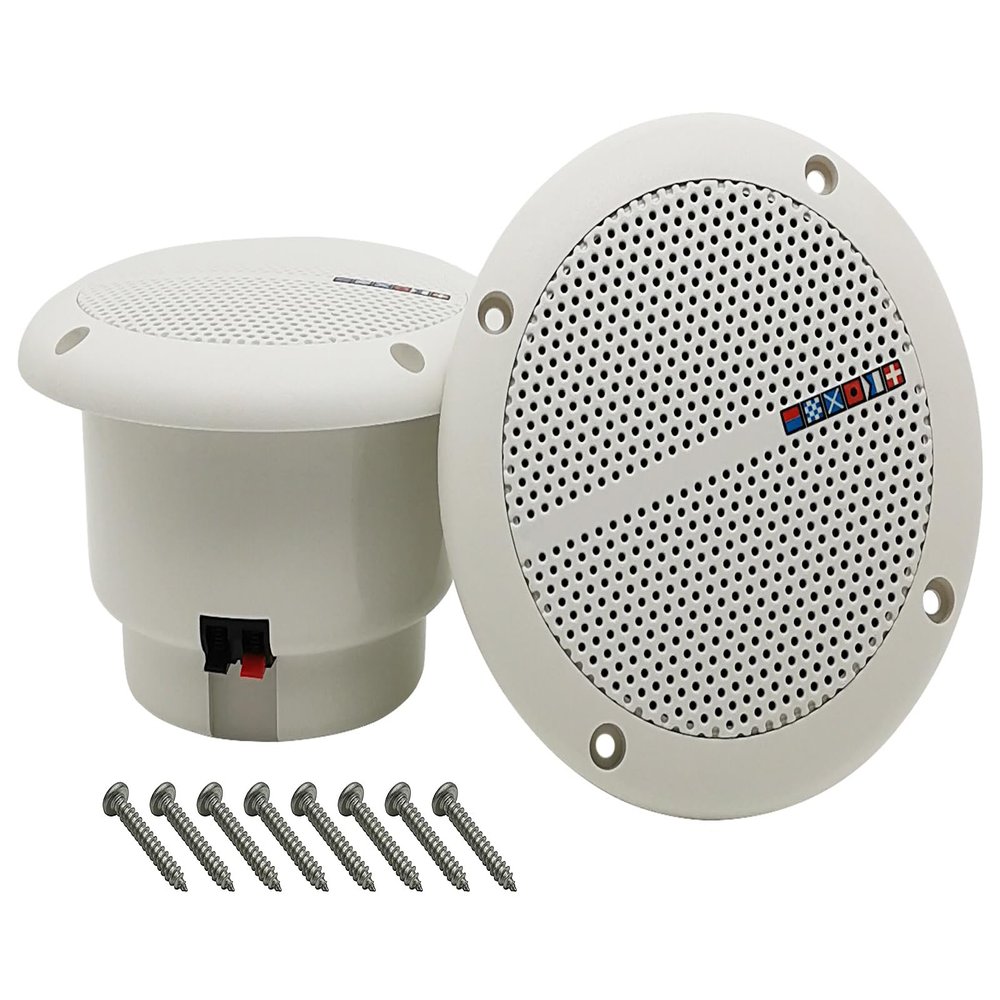 HiQltyla 5.25 Inch Waterproof Marine Boat RV Hot Tub Outdoor Speaker, WEAH-400 25 Watt Dual Cone 2 Way Full Range White Color (Sold as a Pair)