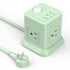 Cube Power Strip, FDTEK 4 Widely Spaced Outlet with 3 USB (1 USB C) Flat Plug Power Strips with Long Extension Cords Space Save Compact Portable for Travel Home Office Cruise (Green) view 1