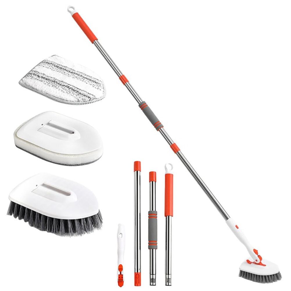 UPKOCH 1set Multipurpose Bathroom Tile Cleaning Brush Hard Bristle and Cloth Long Handle Scrub for Floors Walls and Corners for Showers Kitchens and More