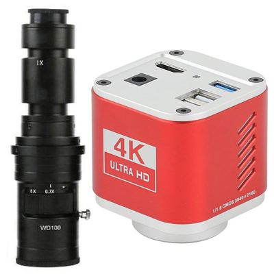 4K 8MP HDMI USB Industrial Microscope Measuring Camera U Disk Storage Video Recorder & 500X C-Mount Lens
