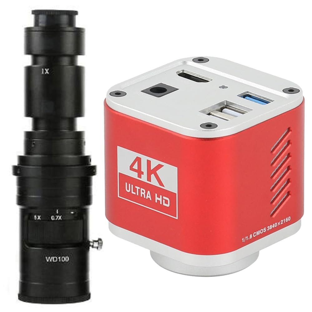 4K 8MP HDMI USB Industrial Microscope Measuring Camera U Disk Storage Video Recorder & 500X C-Mount Lens
