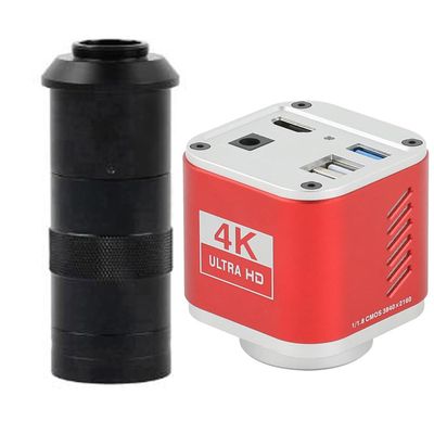 4K 8MP HDMI USB Industrial Microscope Measuring Camera U Disk Storage Video Recorder & 100X C-Mount Lens