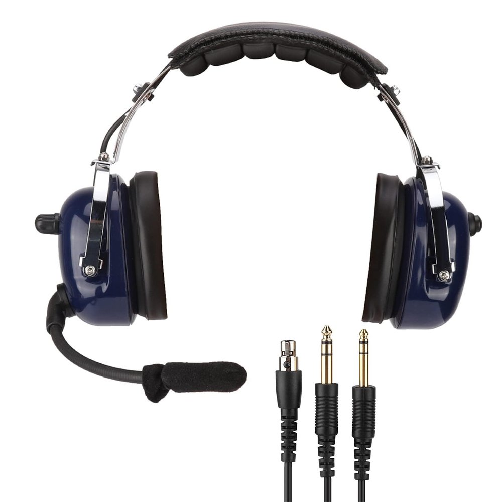 Cyrank General Aviation Headset for Pilots, Aviation Headset Dual Plug Pilot Headphone Adjustable Headband 3.5mm Noise Reduction Headset for Pilots