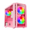 Apevia Phenom-PK Phenom Micro-ATX Gaming PC Case w/ 3X 120mm ARGB Fans, 366 RGB Light Modes, 1x Glass Front Panel, 340MM GPU Support, 1X USB3.0, 2X USB 2.0, Pink view 1