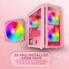 Apevia Phenom-PK Phenom Micro-ATX Gaming PC Case w/ 3X 120mm ARGB Fans, 366 RGB Light Modes, 1x Glass Front Panel, 340MM GPU Support, 1X USB3.0, 2X USB 2.0, Pink view 3