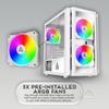 Apevia PHENOM-WH Phenom Micro ATX Gaming PC Case w/ 3x 120mm ARGB Fans, 366 RGB Light Modes, 2x Tempered Glass Panels, Front Panel Airflow Vents, Magnetic Dust Filters, 2x USB3.0, HD Audio Port, White view 3