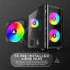 Apevia Phenom-BK Phenom Micro-ATX Gaming PC Case w/ 3X 120mm ARGB Fans, 366 RGB Light Modes, 1x Glass Front Panel, 340MM GPU Support, 1X USB3.0, 2X USB 2.0, Black view 3