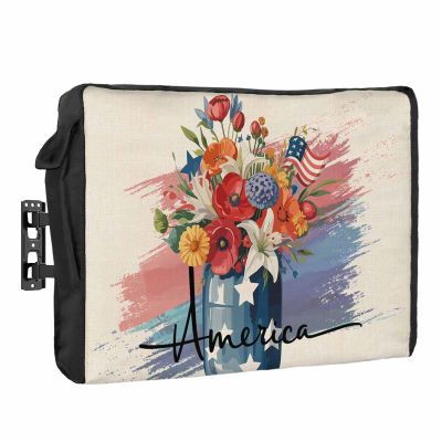 4th of July Outdoor TV Cover 60-65 Inch Weatherproof, Oxford Heavy Duty Waterproof Outside Flat Screen TV Cover Protector for Television Outdoor Accessories Independence Day Colorful Spring Floral