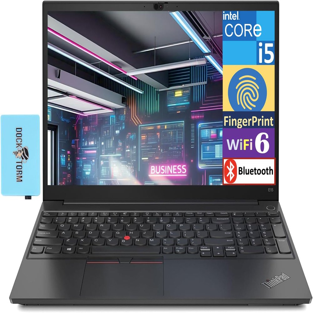Lenovo Thinkpad E15 Business Laptop 15.6" FHD LCD Display (Intel i5-1135G7 4-Core, 32GB RAM, 1TB PCIe SSD, MX450 2GB, Fingerprint, Thunderbolt 4, WiFi 6, BT 5.2, HD Webcam, Win10H) w/DKZ Hub