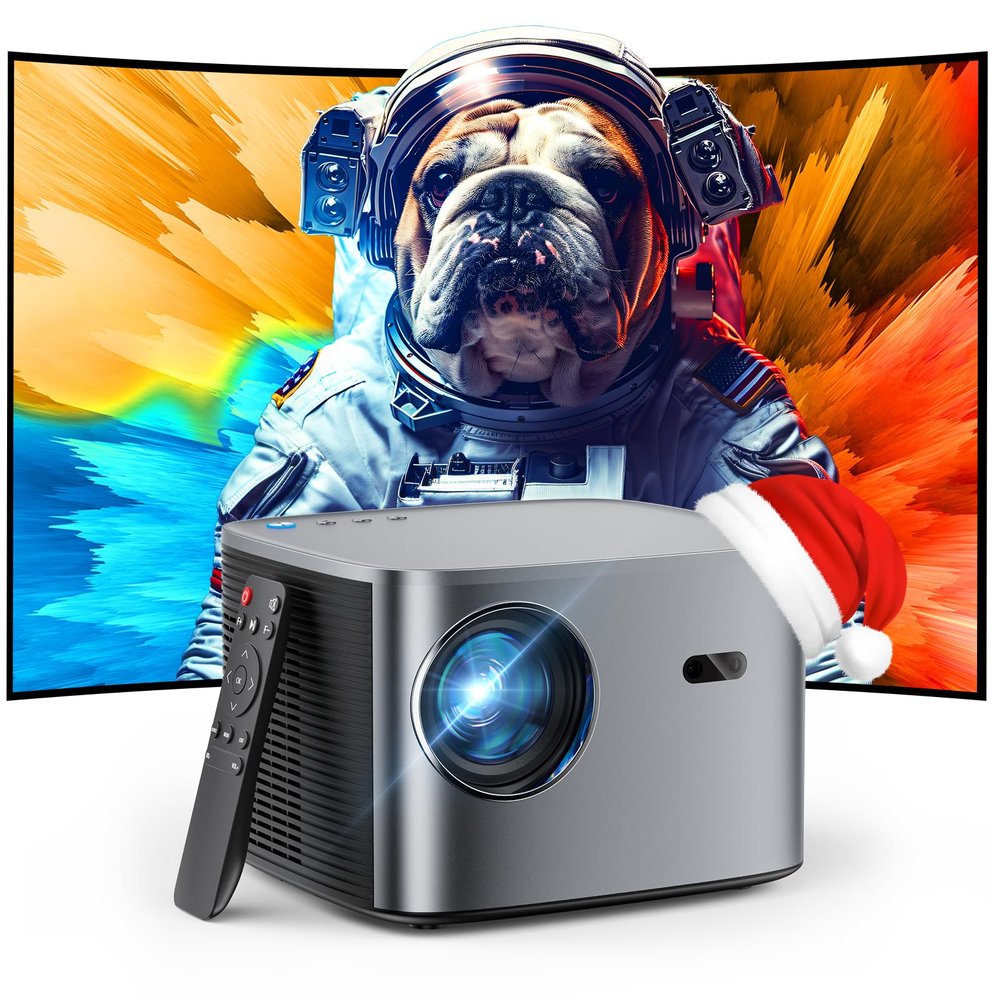 [Auto Focus/Keystone] Groview 4K Projector with WiFi and Bluetooth, 1000 ANSI Movie Projector for Outdoor Use, Proyector with 50-100% Zoom, Compatible with iOS/Android/HDMI/TV Stick