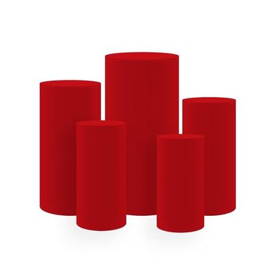 Red Stretchable Spandex Pillar Covers for Metal Cylinder Pedestal Stands,5 pcs/Set,Display Box Stand Covers,Wedding Birthday Bridal Shower Prom Party Props.HP-1942