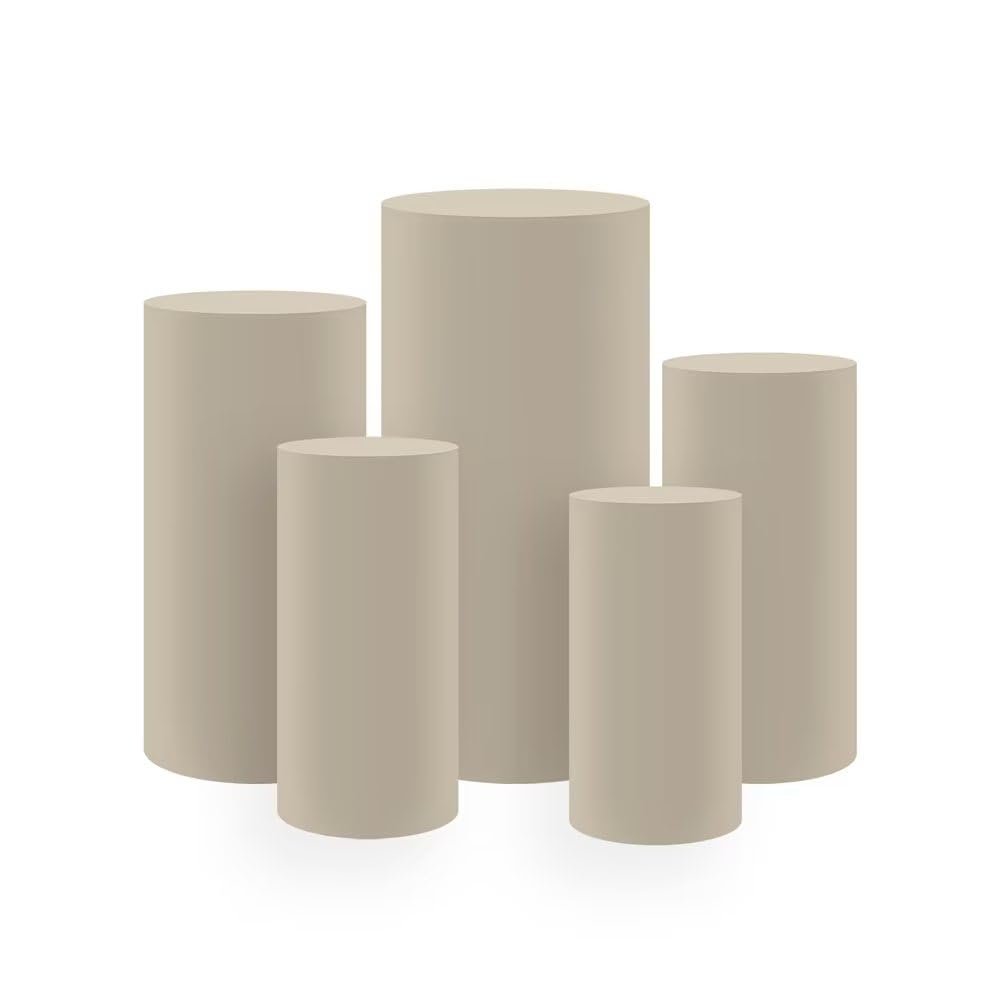 Khaki Stretchable Spandex Pillar Covers for Metal Cylinder Pedestal Stands,5 pcs/Set,Display Box Stand Covers,Wedding Birthday Bridal Shower Prom Party Props.HP-1896