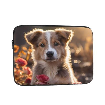 10 Inch Laptop Case Computer Sleeve Shockproof Water-Resistant Notebook Case Bag for Business Travel and Daily Use Dogs and Roses Prints