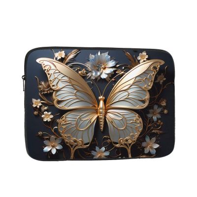 10 Inch Laptop Case Computer Sleeve Shockproof Water-Resistant Notebook Case Bag for Business Travel and Daily Use Gold White Butterflies Prints
