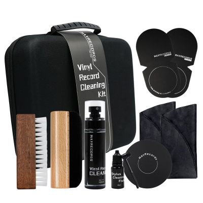 sdroceRyaM Vinyl Record Cleaning Kit 9 -in-1 Vinyl Records Cleaner Kit Soft Velvet & Record Brushes, LP Cleaning Brush, Anti-Static Microfiber Cloth, Record Mitts, Needle Brush, Storage Box
