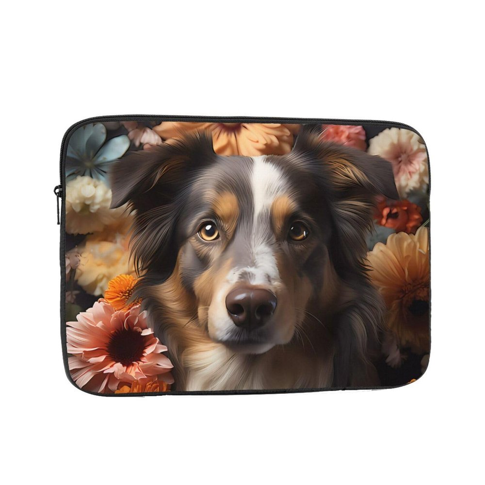 17 Inch Laptop Case Computer Sleeve Shockproof Water-Resistant Notebook Case Bag for Business Travel and Daily Use Cute Dog with Flowers Prints