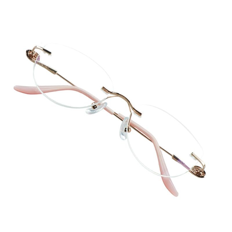 VisionGlobal Metal Readers for men/women Blue Light Blocking,Hand-set Diamond Fashion Square Glasses (Pink Clear, 3.50 Magnification)