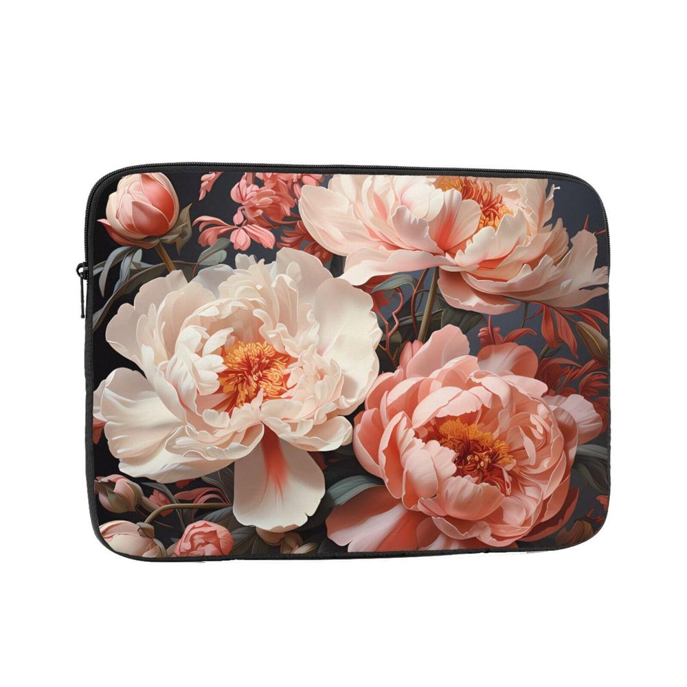 15 Inch Laptop Case Computer Sleeve Shockproof Water-Resistant Notebook Case Bag for Business Travel and Daily Use Bright White Peonies Prints