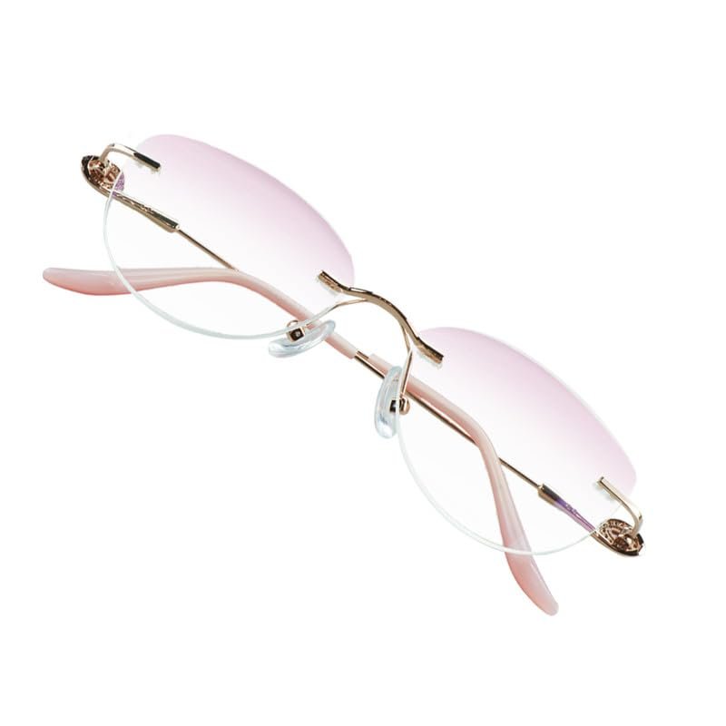 VisionGlobal Metal Readers for men/women Blue Light Blocking,Hand-set Diamond Fashion Square Glasses (Pink Pink, No Magnification)
