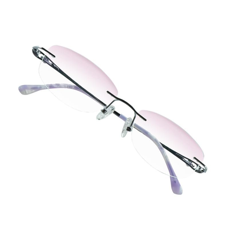 VisionGlobal Pure Titanium Frame for men/women Blue Light Blocking,Hand-set Diamond Fashion Glasses (Purple Pink, 1.00 Magnification)
