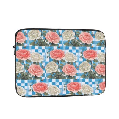 12 Inch Laptop Case Computer Sleeve Shockproof Water-Resistant Notebook Case Bag for Business Travel and Daily Use Plaid Background Roses Prints