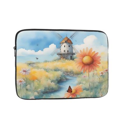 10 Inch Laptop Case Computer Sleeve Shockproof Water-Resistant Notebook Case Bag for Business Travel and Daily Use Windmill in The Distance Prints