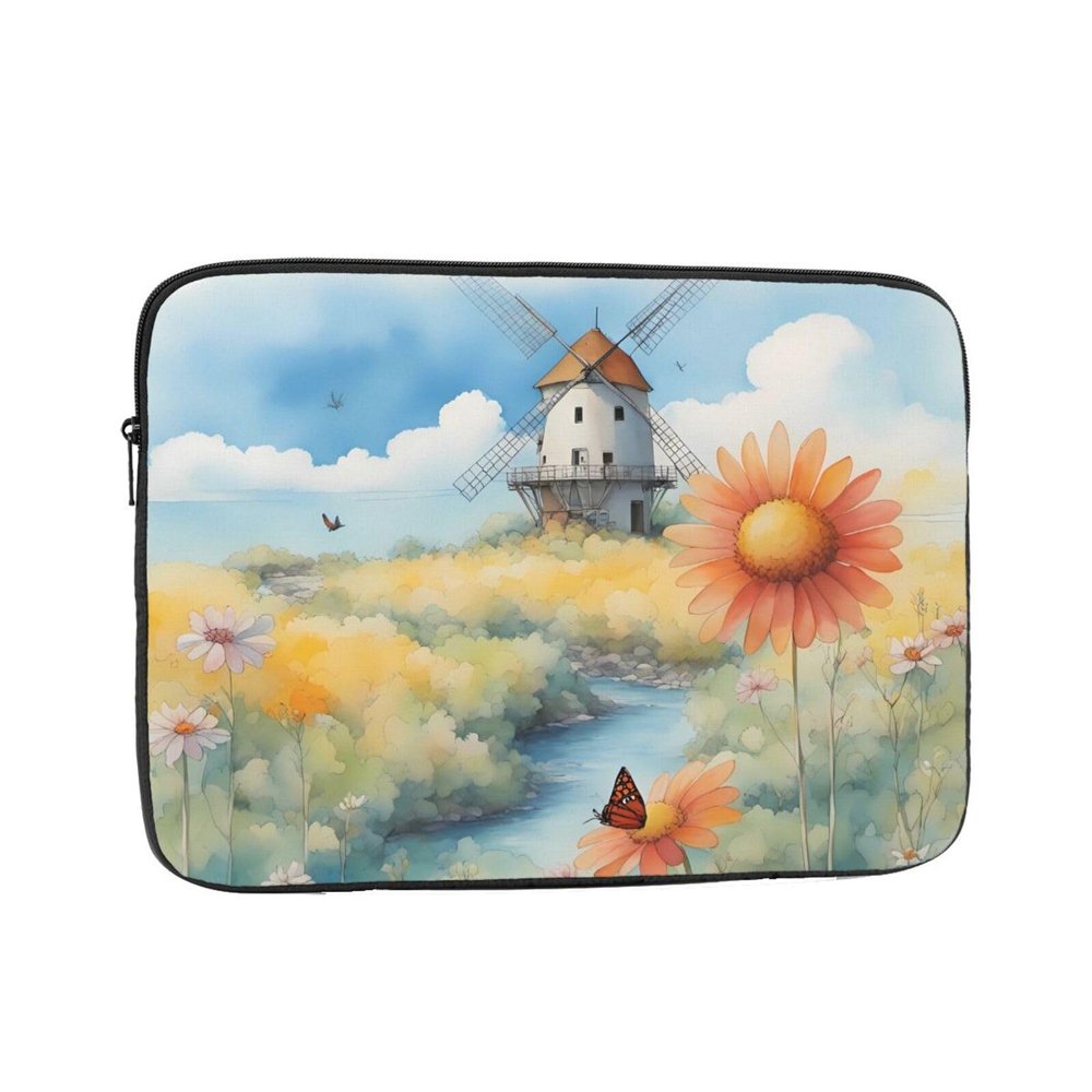 10 Inch Laptop Case Computer Sleeve Shockproof Water-Resistant Notebook Case Bag for Business Travel and Daily Use Windmill in The Distance Prints