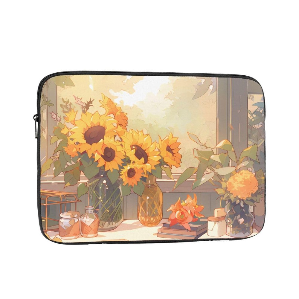 15 Inch Laptop Case Computer Sleeve Shockproof Water-Resistant Notebook Case Bag for Business Travel and Daily Use Sunflowers Under The Windowsill Prints