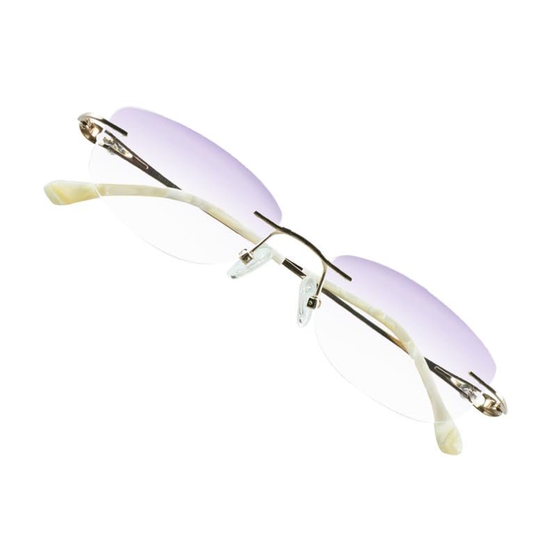 VisionGlobal Pure Titanium Frame for men/women Blue Light Blocking,Hand-set Diamond Fashion Glasses (Champagne Purple, 2.50 Magnification)