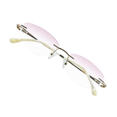VisionGlobal Pure Titanium Frame for men/women Blue Light Blocking,Hand-set Diamond Fashion Glasses (Champagne Pink, 1.50 Magnification)