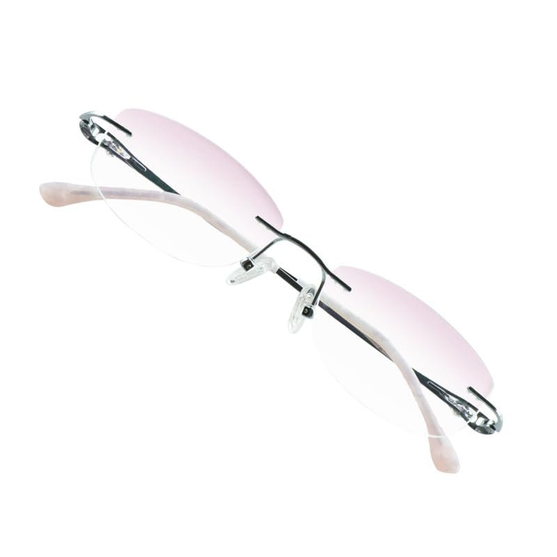 VisionGlobal Pure Titanium Frame for men/women Blue Light Blocking,Hand-set Diamond Fashion Glasses (Pink Pink, 2.50 Magnification)