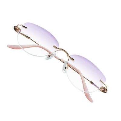VisionGlobal Metal Readers for men/women Blue Light Blocking,Hand-set Diamond Fashion Square Glasses (Pink Purple, 4.00 Magnification)