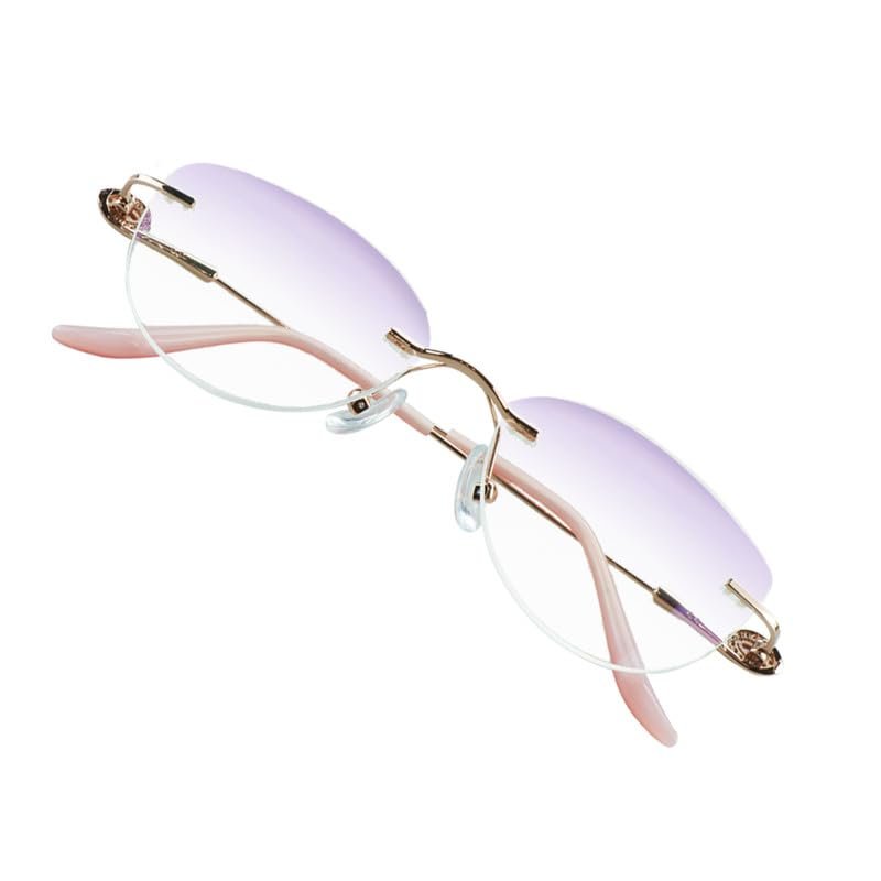 VisionGlobal Metal Readers for men/women Blue Light Blocking,Hand-set Diamond Fashion Square Glasses (Pink Purple, 4.00 Magnification)