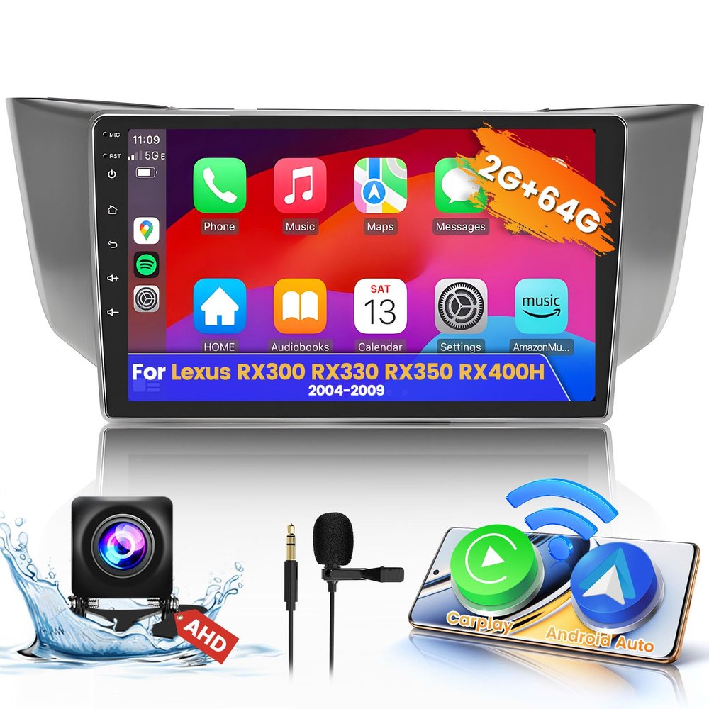DSP 2+64G CarPlay Radio for Lexus RX300 RX330 RX350 RX400H 2003-2009, 9'' Touch Screen for RX350 Stereo with GPS Navigation Bluetooth Mirror Link 5GHz WiFi FM RDS + Backup Camera