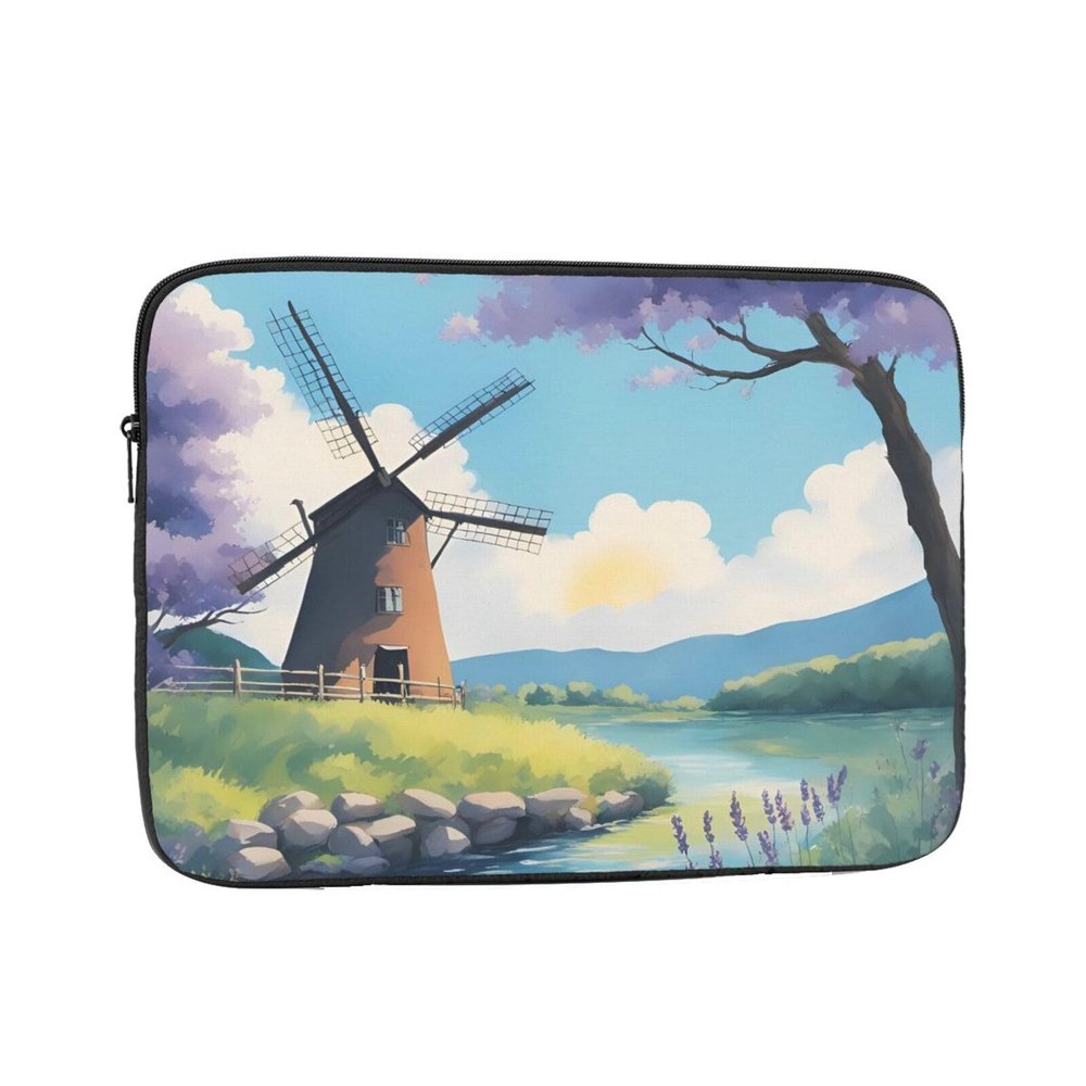 12 Inch Laptop Case Computer Sleeve Shockproof Water-Resistant Notebook Case Bag for Business Travel and Daily Use Beautiful River Windmill Prints
