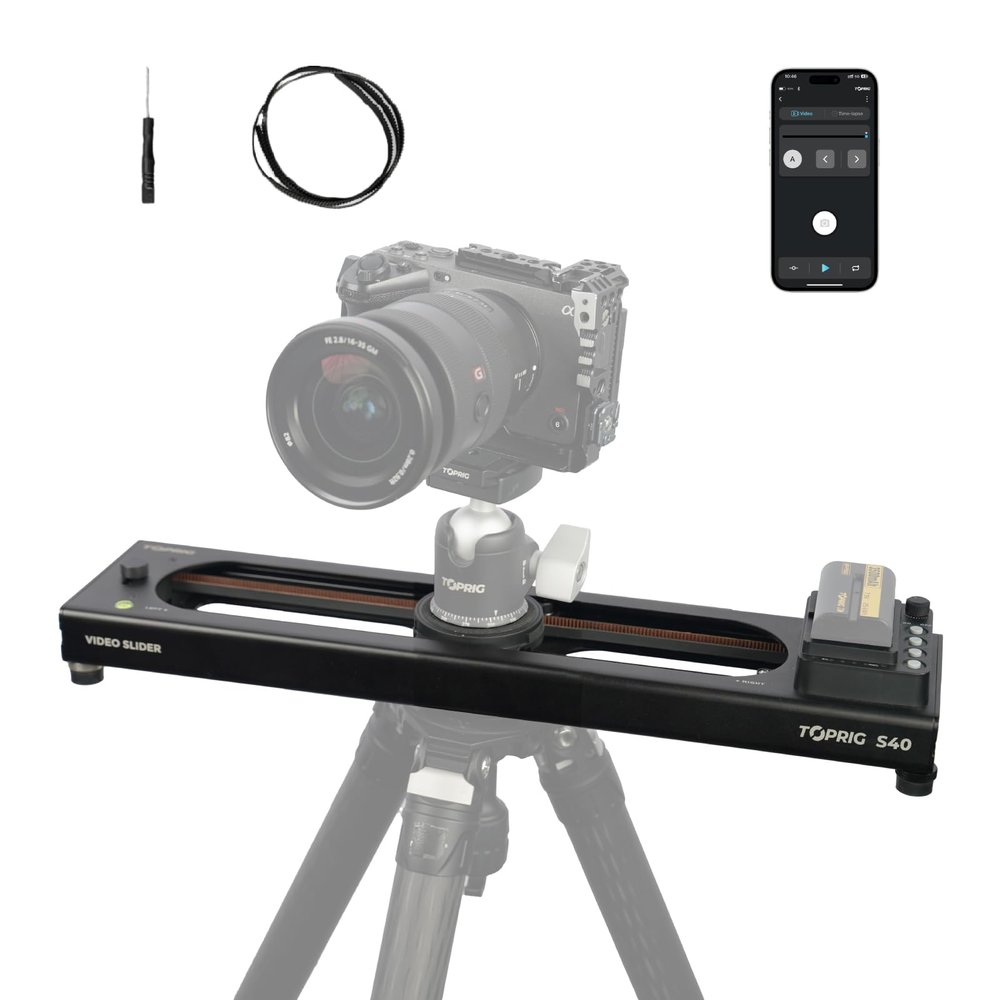 Accsoon Toprig S40 16inch/40cm Motorized Camera Slider Button/APP Control Dolly Rail Slider, Speed Adjust/Time-Lapse/120 Panoramic/Loop Mode, Compatible with Gopro Phone DSLR Camera for Photography