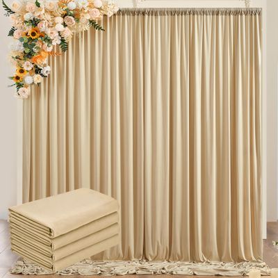 10ftx20ft Beige Wrinkle-Free Backdrop Drapes for Party, 4 Panels 5ftx10ft Beige Polyester Background Curtains Backdrop Decorations for Wedding, Birthday