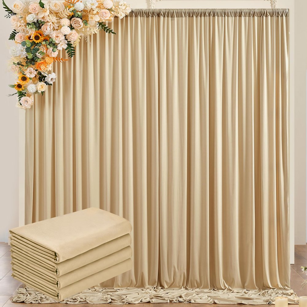 10ftx20ft Beige Wrinkle-Free Backdrop Drapes for Party, 4 Panels 5ftx10ft Beige Polyester Background Curtains Backdrop Decorations for Wedding, Birthday