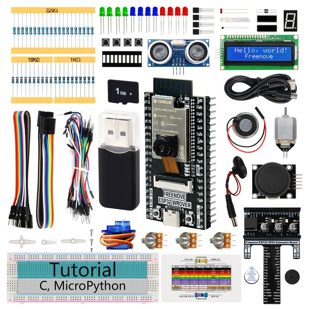Freenove ESP32 Kit Dev CAM Board Super Starter Kit, Dual-core 32-bit 240 MHz Microcontroller, Onboard Camera WiFi+BT, 522-Page Detailed Tutorial, Python C Code, 173 Items, 78 Projects